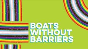 Alameda Post - a banner for Boats Without Barriers with the colors on LGBQT+ flags