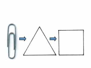 Alameda Post - a paperclip with an arrow pointing to a triangle with another arrow pointing to a square, all in a row