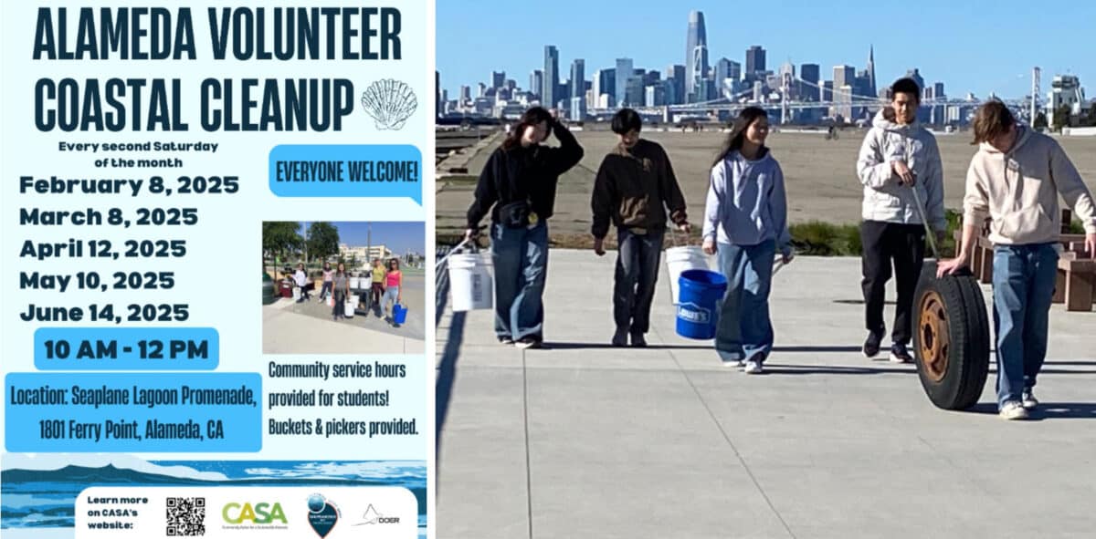 Alameda Post - the poster for Alameda Volunteer Coastal Cleanup, and a photo of young people volunteering