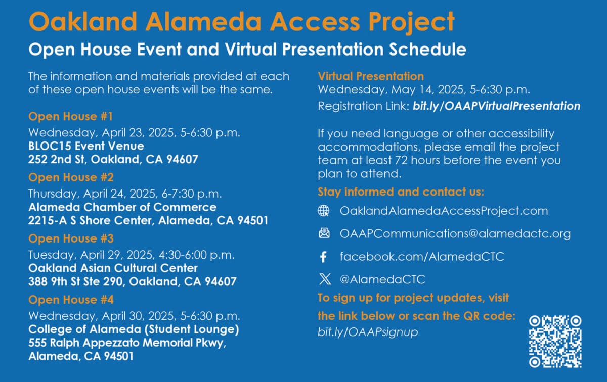 Alameda Post - an infographic of Oakland Alameda Access Project Open Houses