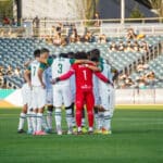 Alameda Post - the Oakland Roots huddle in the match versus FC Tulsa