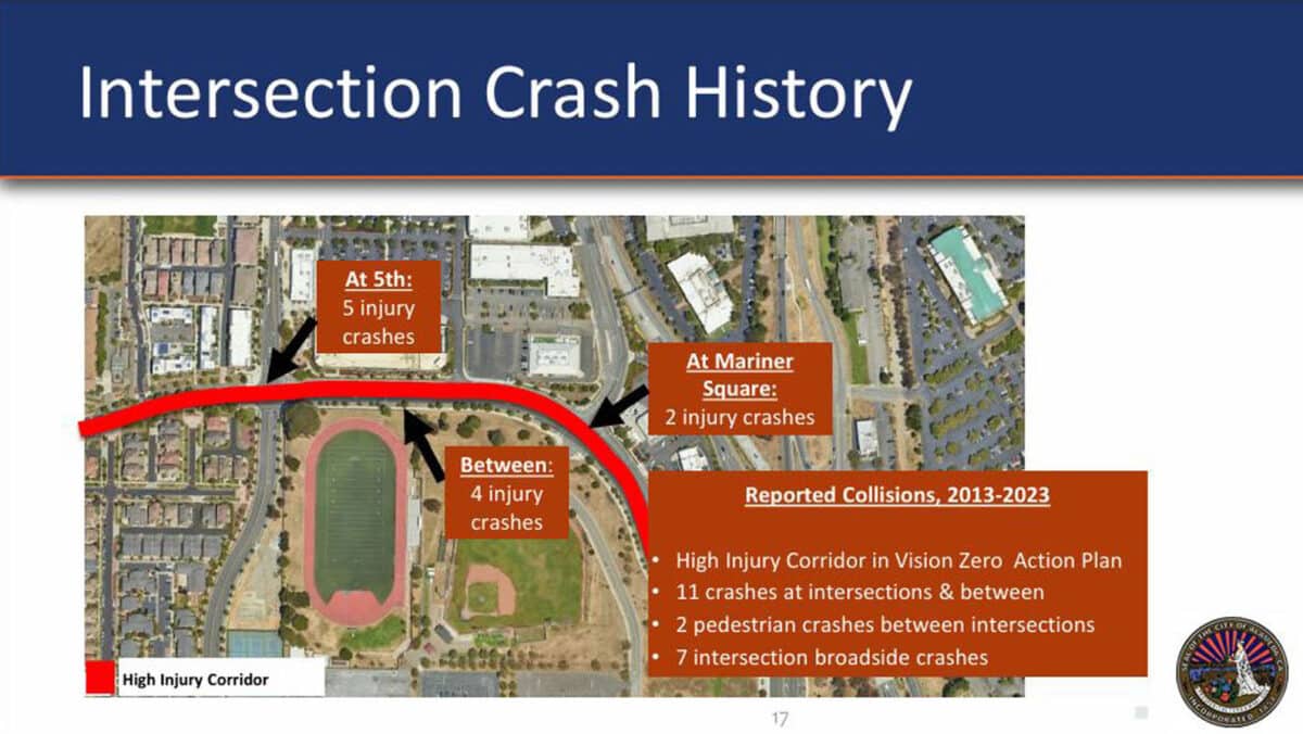 Alameda Post - an annotated map of Willie Stargell with indications where crashes have occurred