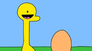 Alameda Post - a gosling from Two Birds from Alameda smiles at an unhatched egg