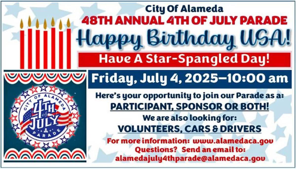 Alameda Post - a 4th of July Parade poster announcing the details and asking for volunteers