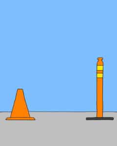 Alameda Post - two types of orange traffic cones sit next to each other in a cartoon