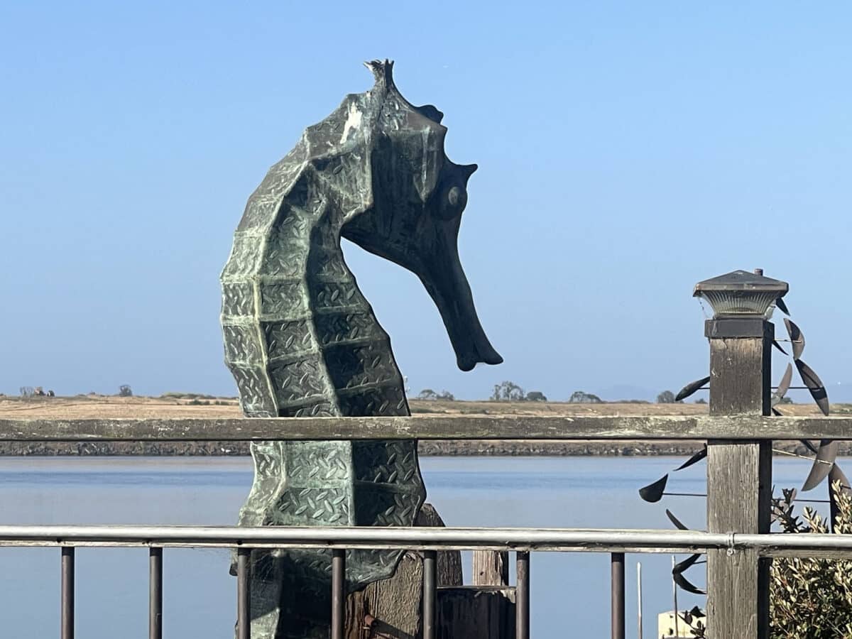 Alameda Post - a large metal seahorse sculpture 