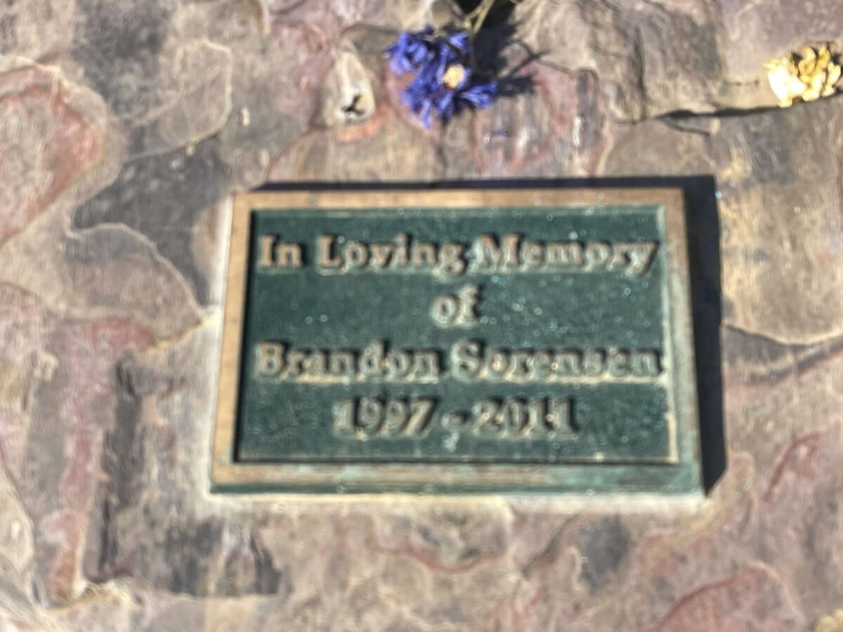 Alameda Post - a plaque that says In Loving Memory of Brandon Sorensen 1997-2011
