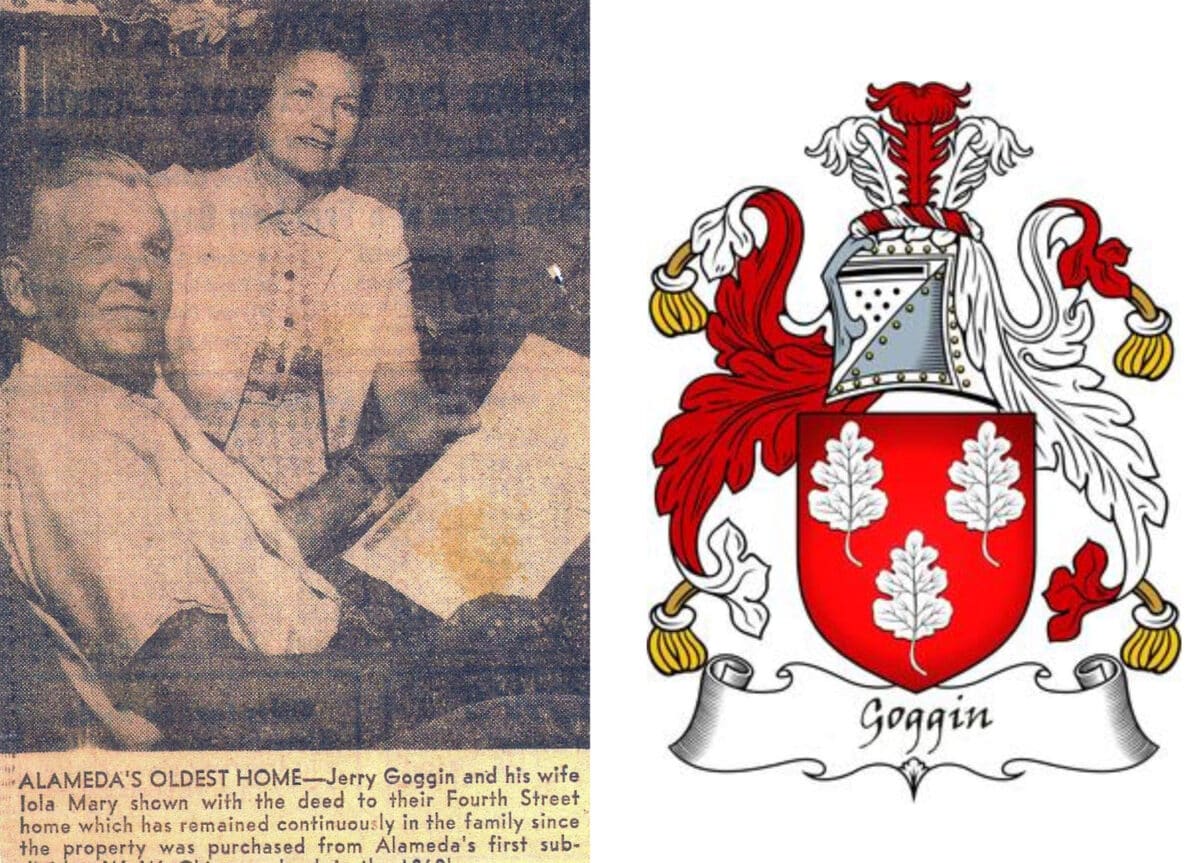 Alameda Post - a newspaper photo of an older couple, and a coat of arms
