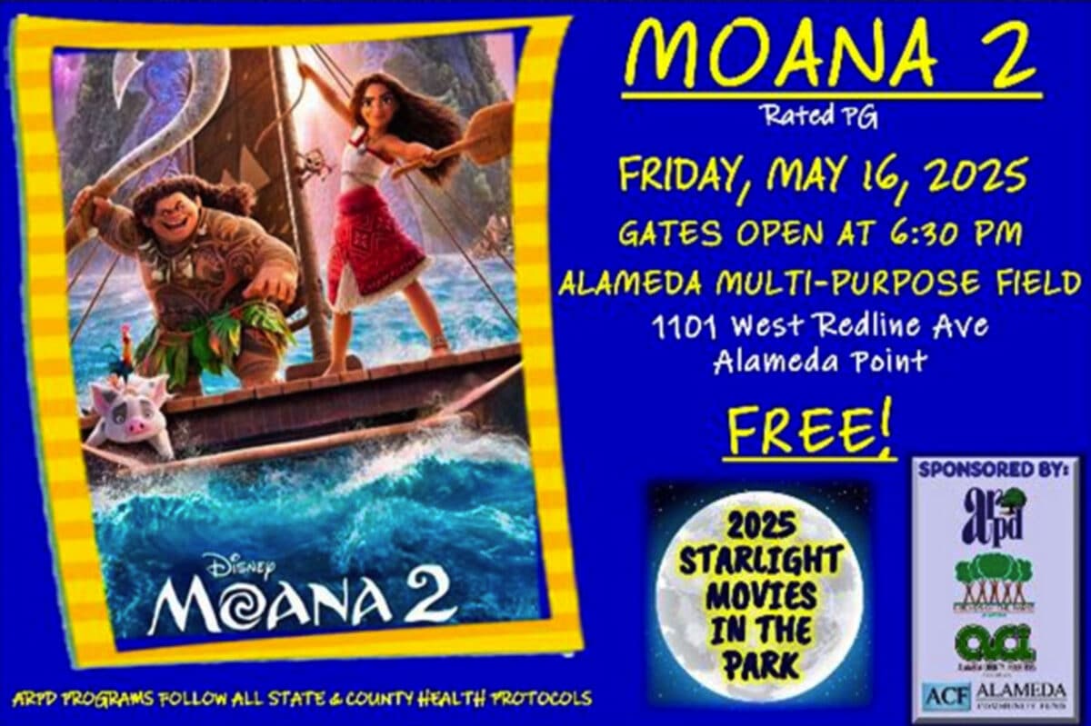 Alameda Post - a poster for the Moana 2 screening with Starlight movies in the park