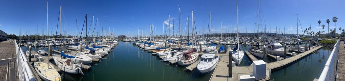 Alameda Post - a panorama of boats at a marina 