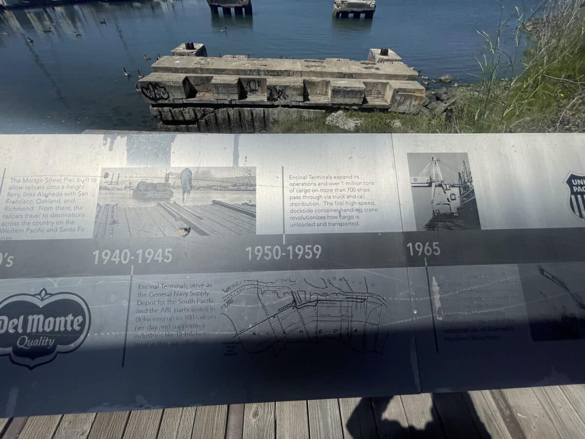 Alameda Post - A sign with a timeline of Del Monte's activity in Alameda