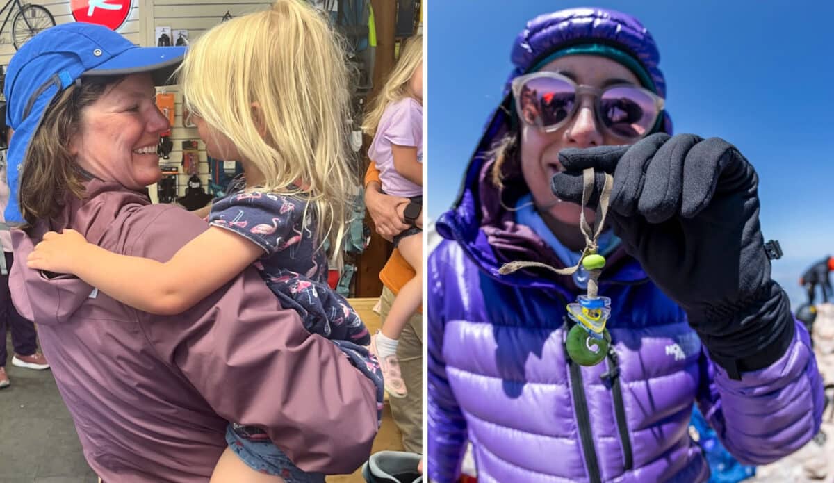 Alameda Post - in one photo, Laura Dobbs Gillan holds a child, and in the other she holds a talisman