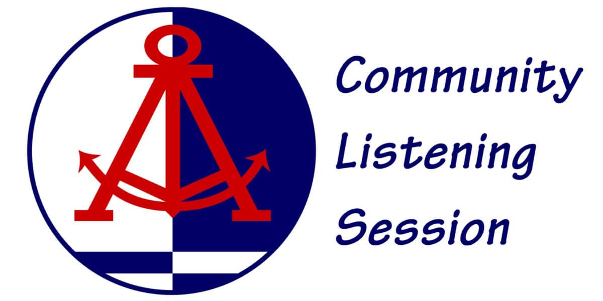 Alameda Post - a logo for the Alameda Post with the text "Community Listening Session"