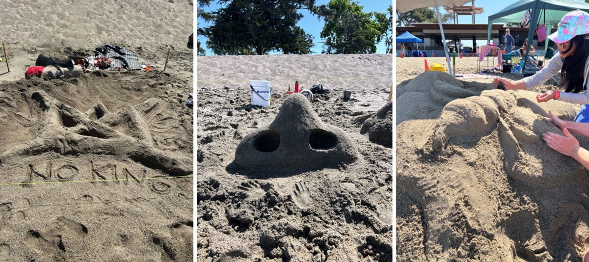 Alameda Post - a collage of sand sculptures and people making sand sculptures 