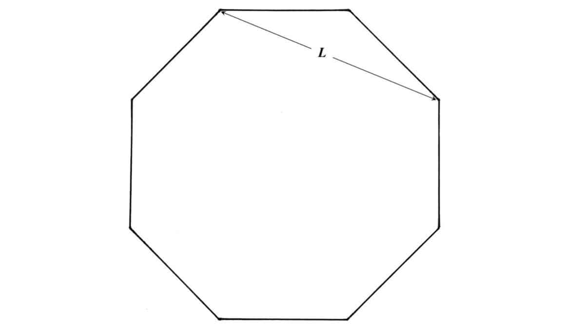 Alameda Post - a math diagram of a regular octagon. The distance between two vertices, with only two sides in between them, is labeled L