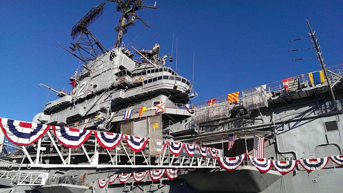 Alameda Post - The USS Hornet decorated for the Fourth of July
