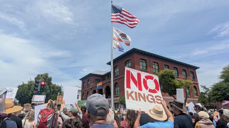 Alameda Post - the No Kings rally crowd gathers at Alameda City Hall