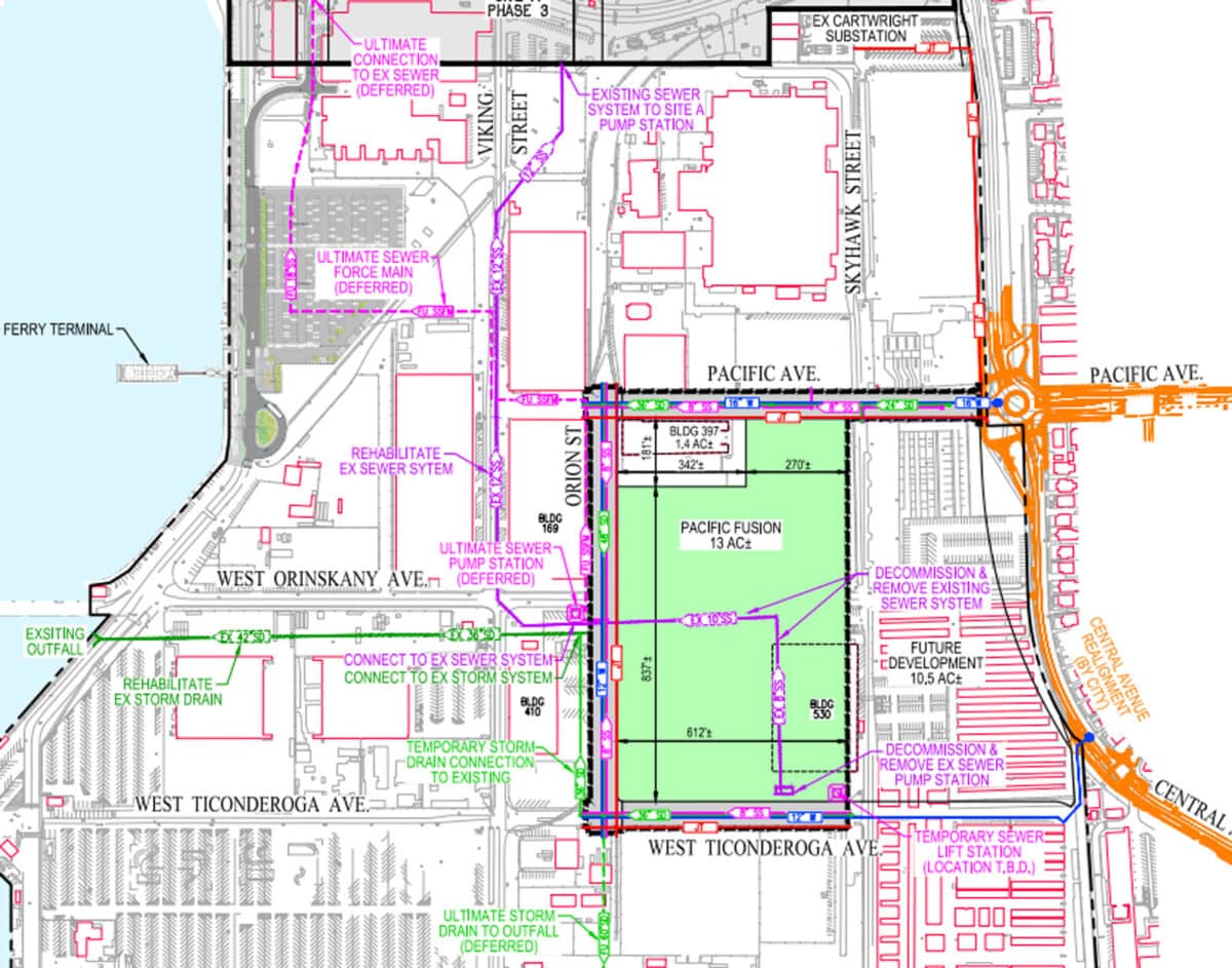 Alameda Post - a map of improved infrastructure in Alameda Point that would be required for Pacific Fusion to move in