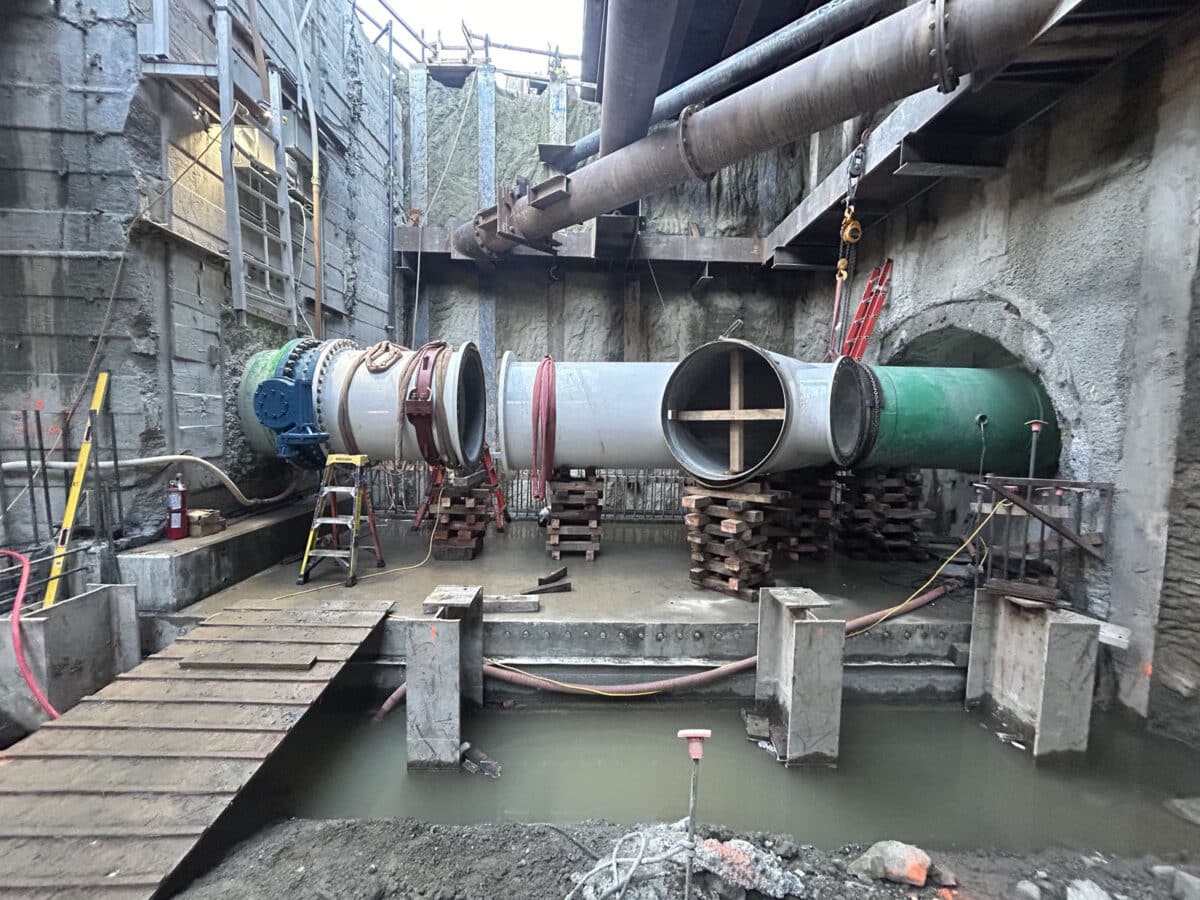 Alameda Post - a large below ground construction site with EBMUD pipes