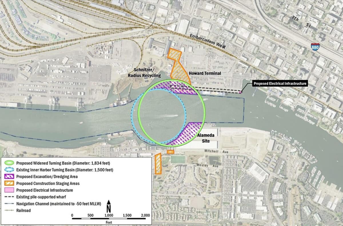 Alameda Post - a graphic of the Port of Oakland's Turning Basins Widening Project area