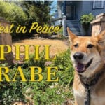 Alameda Post - a photo of Mouf the dog with text that says "Rest in Peace Phil Rabe"