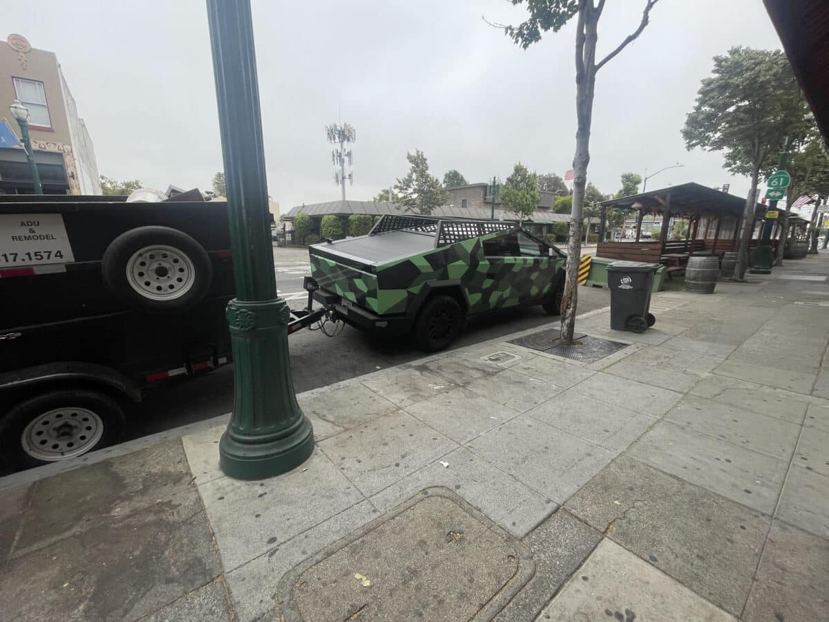 Alameda Post - a cybertruck with a geometric green paint job