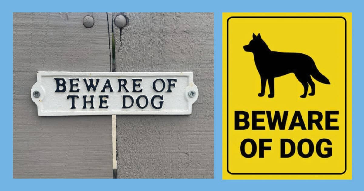 Alameda Post - two signs that say "beware of the dog" and "beware of dog"