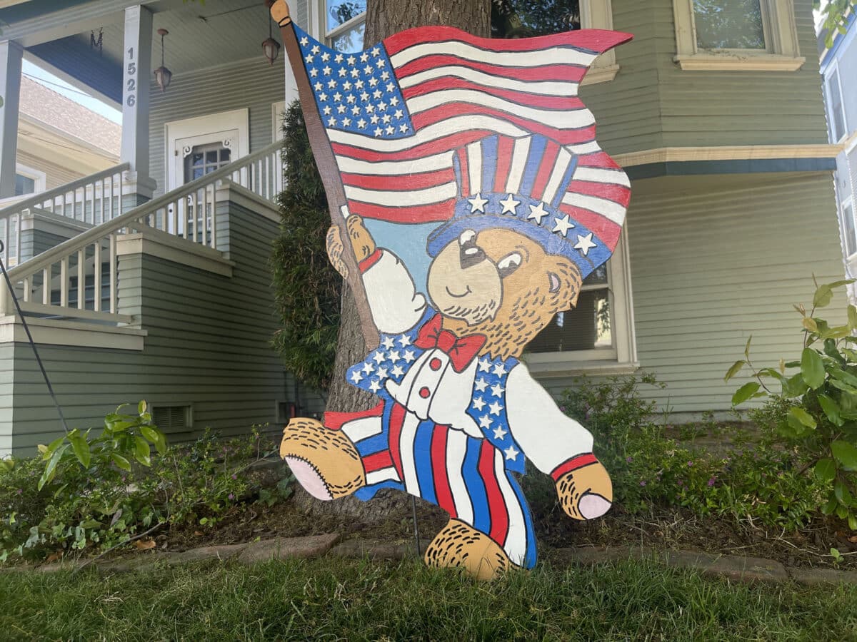 Alameda Post - a large yard decoration of a patriotic bear