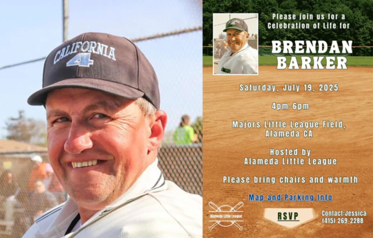 Alameda Post - photo of Brendan Barker and notice of his memorial