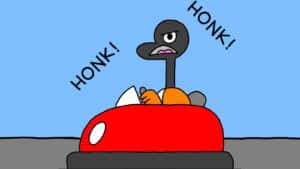 Alameda Post - a Goose from Two Birds from Alameda sits in a red car in traffic