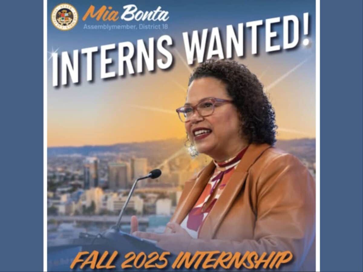 Alameda Post - a poster that says "Mia Bonta Interns Wanted! Fall 2025 Internship"