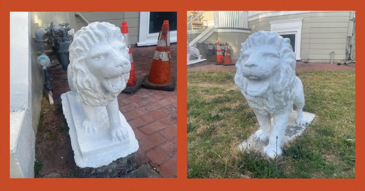 Alameda Post - lion statues in a yard