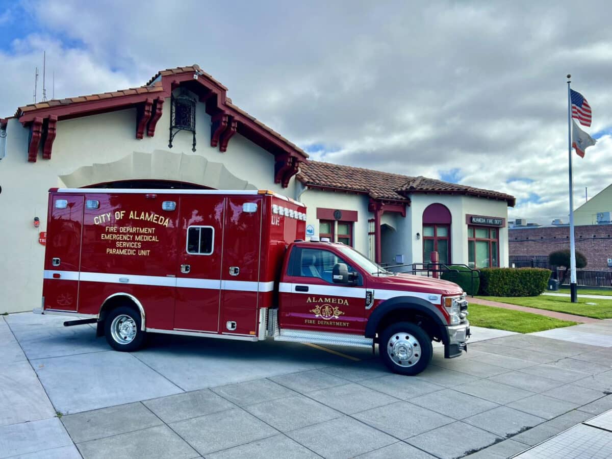 Alameda Post - a new ambulance in front of Fire Station 2