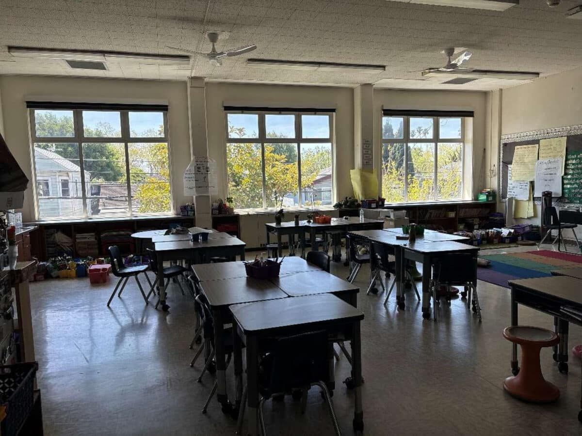 Alameda Post - an elementary school classroom with ceiling fans and large windows