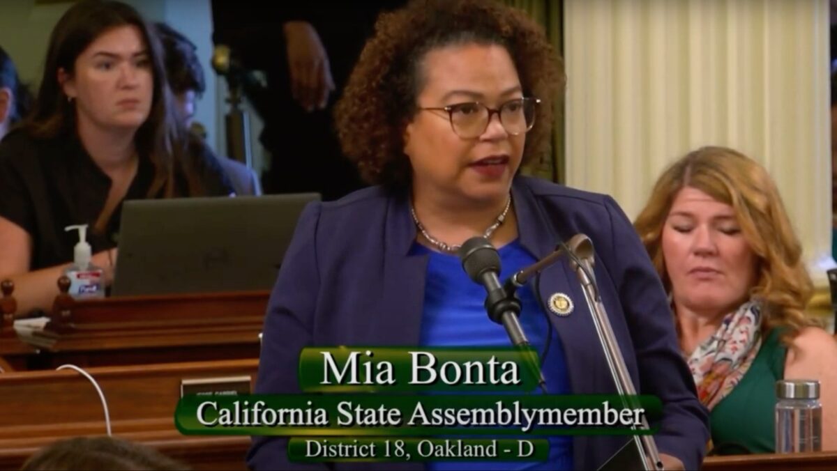 Alameda Post - a screenshot of Mia Bonta presenting to a court room at a podium