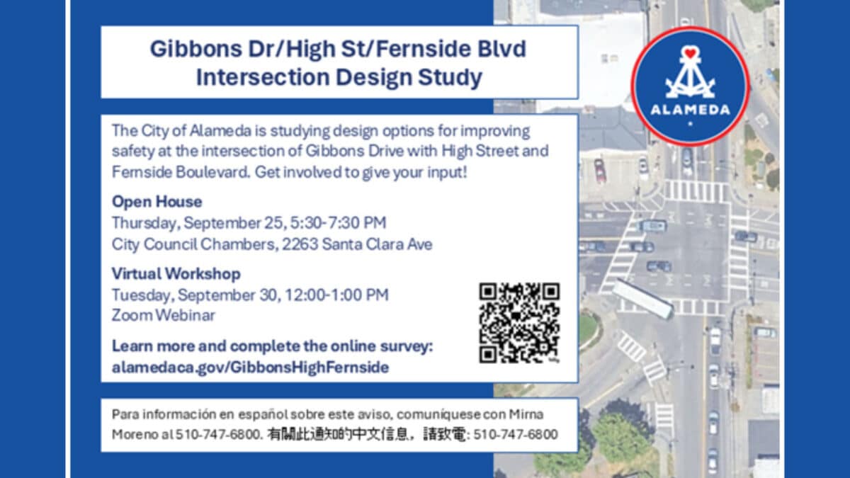 Alameda Post - an infographic for how to provide feedback on Gibbons Drive/High Street/Fernside Blvd Intersection