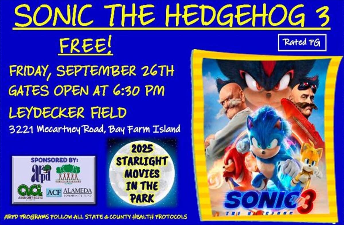 Alameda Post - the poster for the Sonic the Hedgehog 3 Starlight movie in the Park