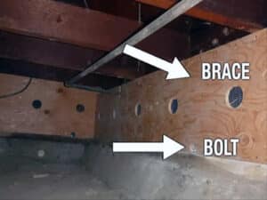 Alameda Post - an annotated photo of a Brace and Bolt added to a home's crawl space