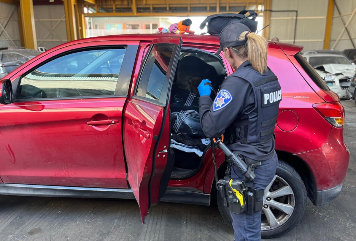 Alameda Post - an APD officer loads something into a car
