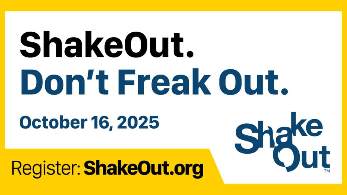 Alameda Post - A graphic that says "ShakeOut. Don't Freak Out. October 16, 2025. Register: ShakeOut.org."