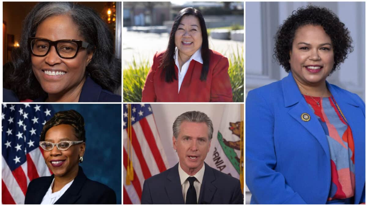 Alameda Post - Photos of Gavin Newsom, Lateefah Simon, Ursula Jones Dickson, Lena Tam, and Mia Bonta. 