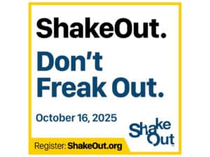 Alameda Post - A graphic that says "ShakeOut. Don't Freak Out. October 16, 2025. Register: ShakeOut.org."