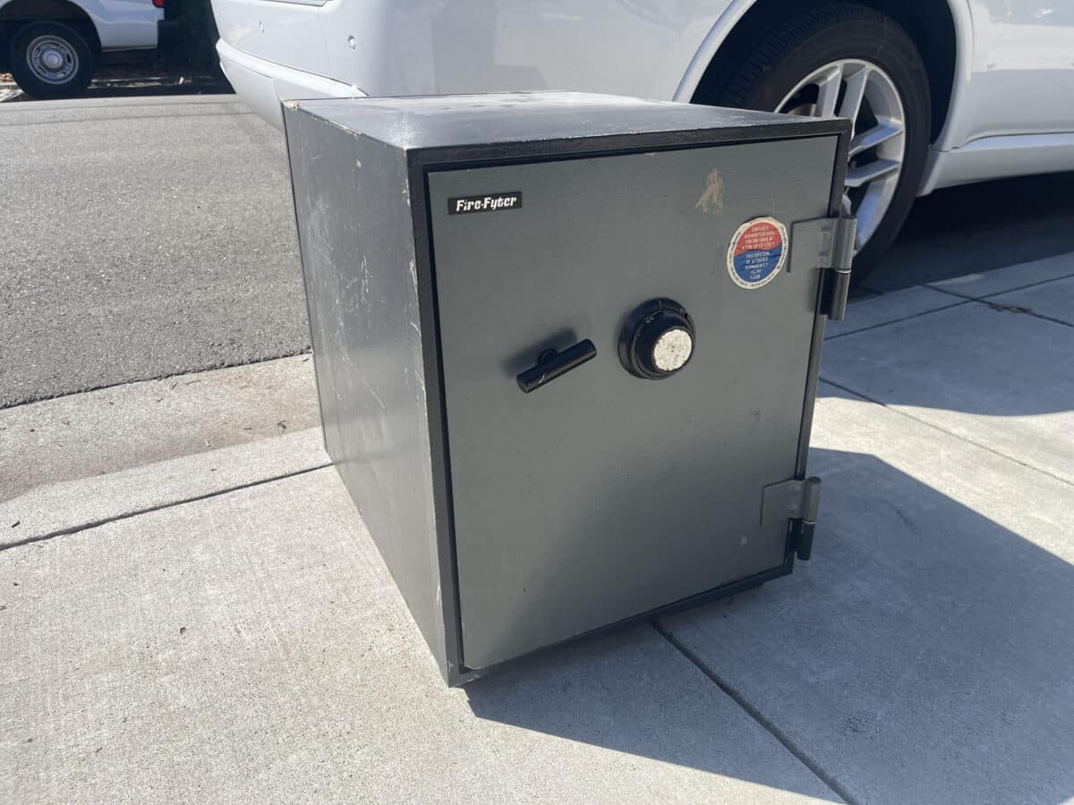 Alameda Post - A metal safe on the sidewalk.