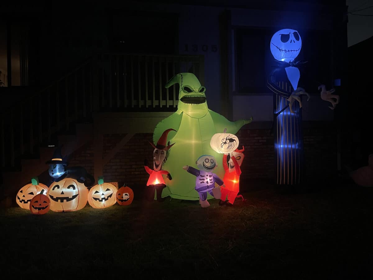 Alameda Post - Light up inflatable Halloween yard decor. There are pumpkins and characters from Nightmare Before Christmas.
