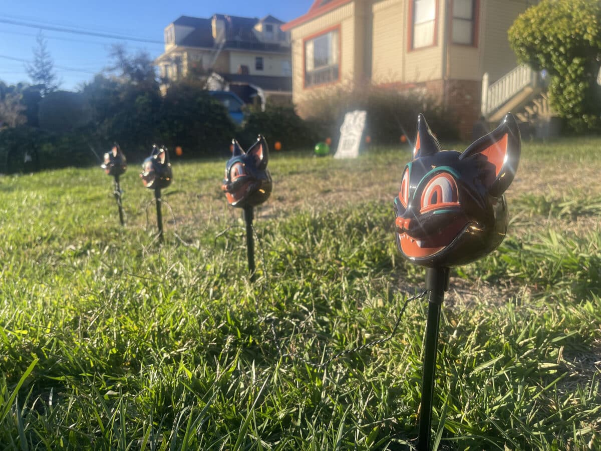 Alameda Post - Halloween decor in a yard. It' small smiling cat heads.