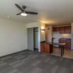 Alameda Post - A small studio apartment with a kitchenette.