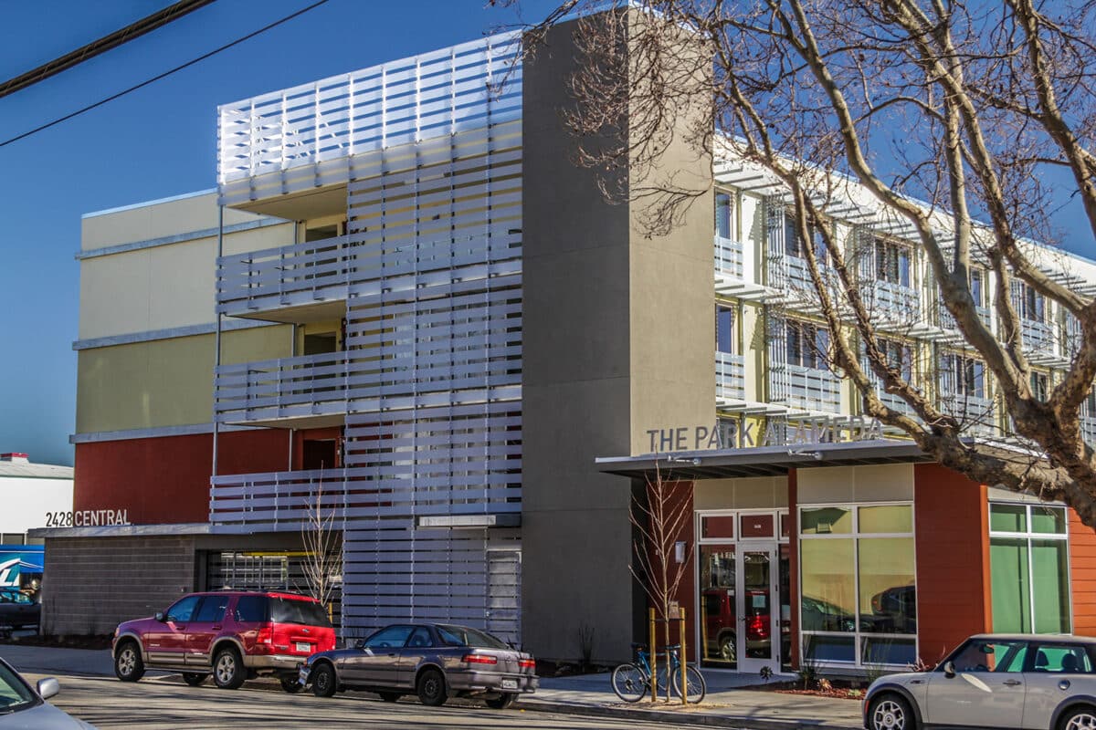 Alameda Post - The outside of Park Alameda, a four story apartment building. 