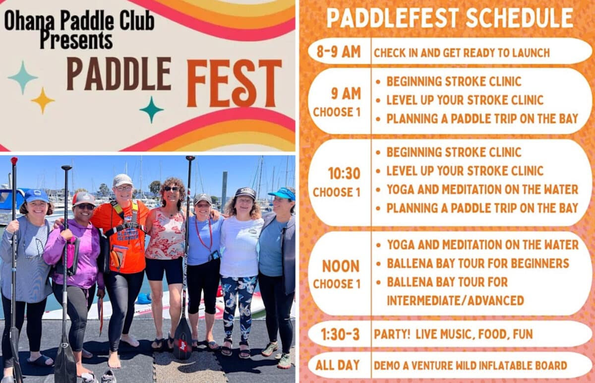 Alameda Post - A poster, group photo, and schedule for PaddleFast 2025 in Alameda.