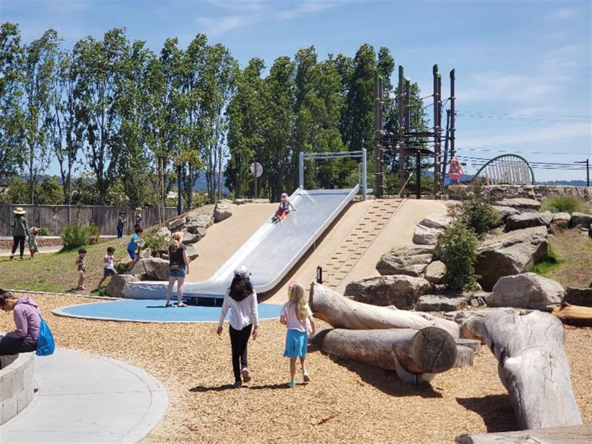 Alameda Post - Children play on the large slide at Jean Sweeney Park.