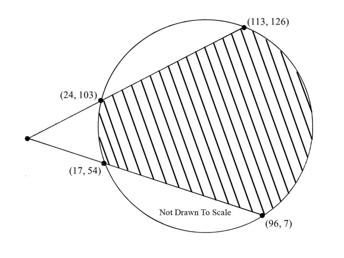 Alameda Post - Two intersecting secants define a shaded region within a circle. The intersections are at (24, 103), (113, 126), (17, 54) and (96, 7)